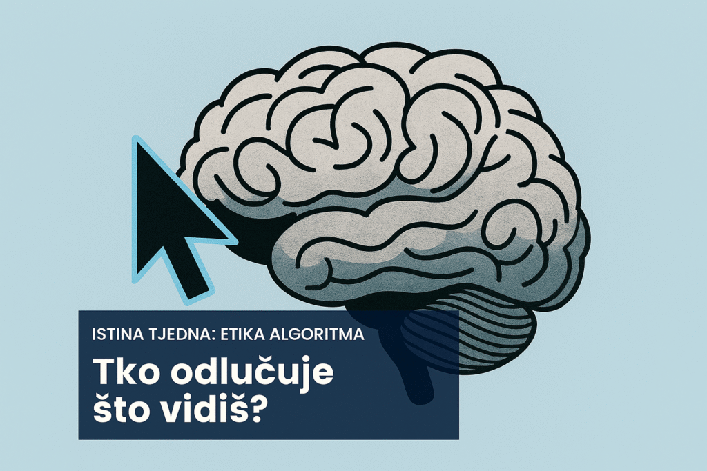 “Ilustracija algoritamskog utjecaja na digitalni sadržaj — osoba pod kontrolom algoritma”
